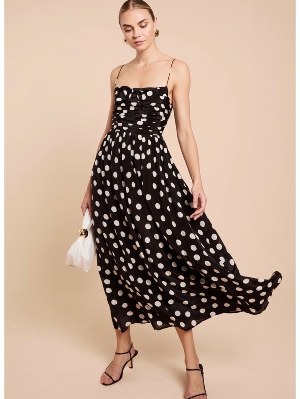 NWT Kourt by Few Moda Sabella Midi Dress Size Medium Black Polka Dot